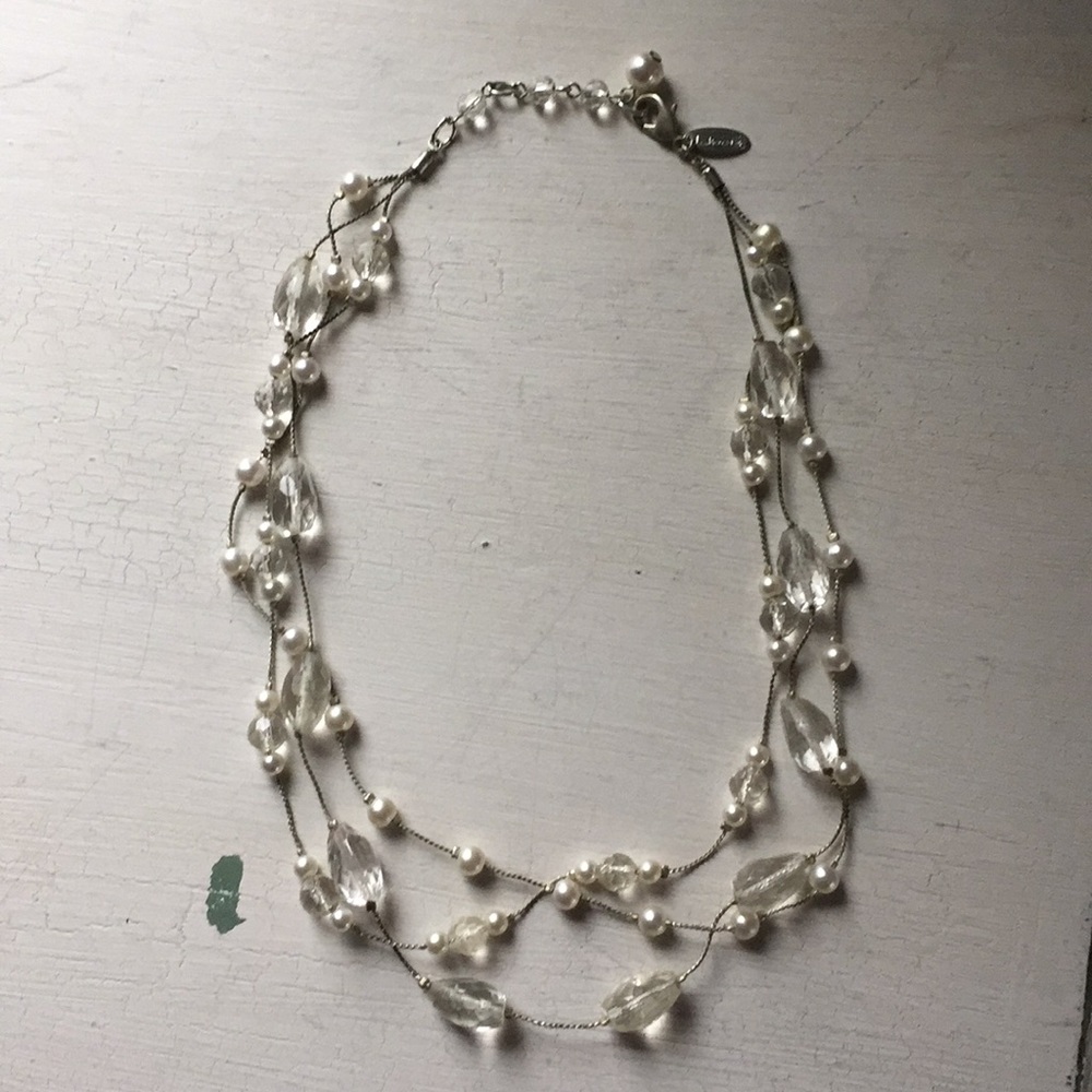 Talbots faux pearl and clear bead necklace